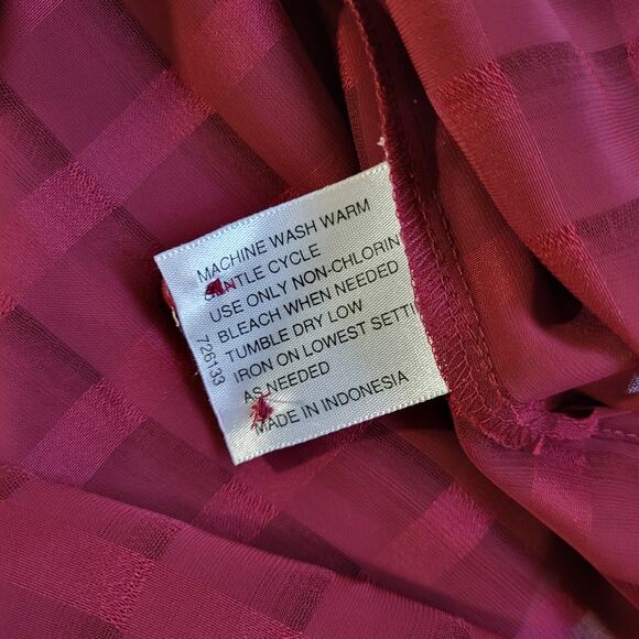 Liz Baker Blouse Womens Size 20W Red Check Sheer Long Sleeve Button Up S… - Picture 7 of 12